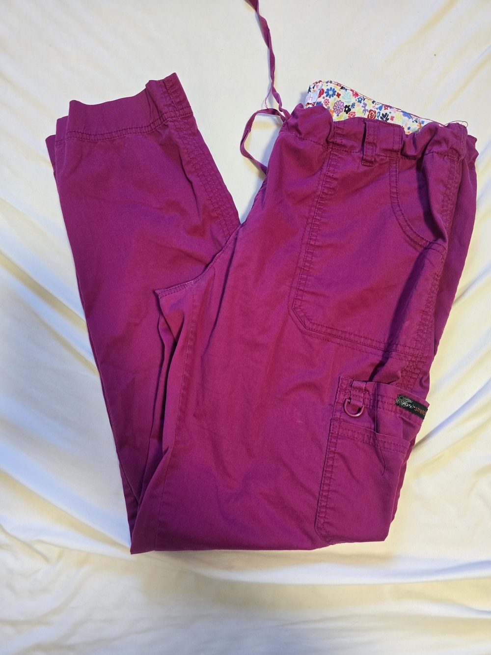 koi Stretch Pink Scrub Pants with Floral Waistband